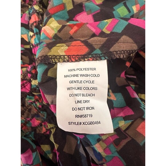 NY Collection Blouse geometric abstract colorful ruffle‎ button mature Macys M - Picture 8 of 9